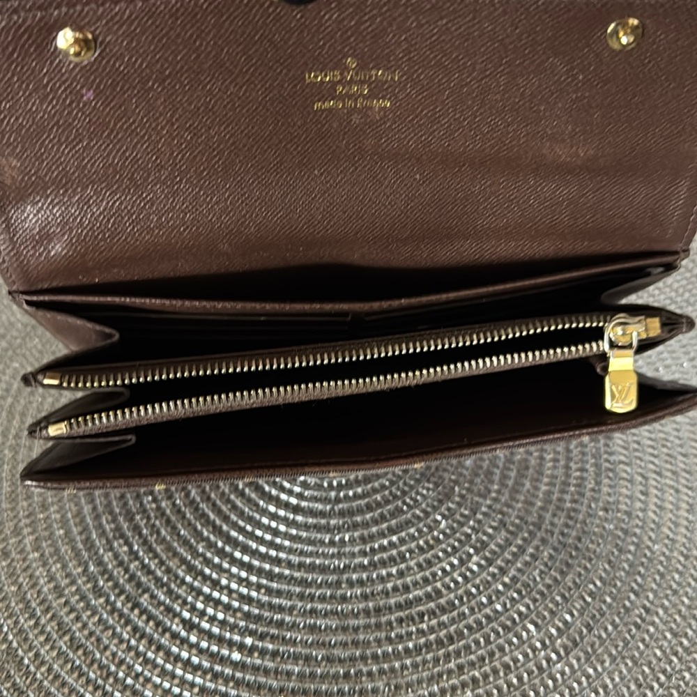 Authentic Louis Vuitton Monogram Mini Lin Brown Denim Sarah Wallet - Picture 14 of 16